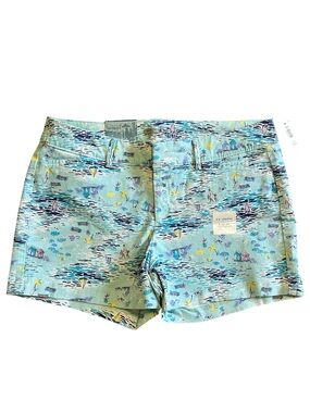 NWT Old Navy Pixie Shorts Beach Scene Print Cotton Chino Blue Women’s Size 6